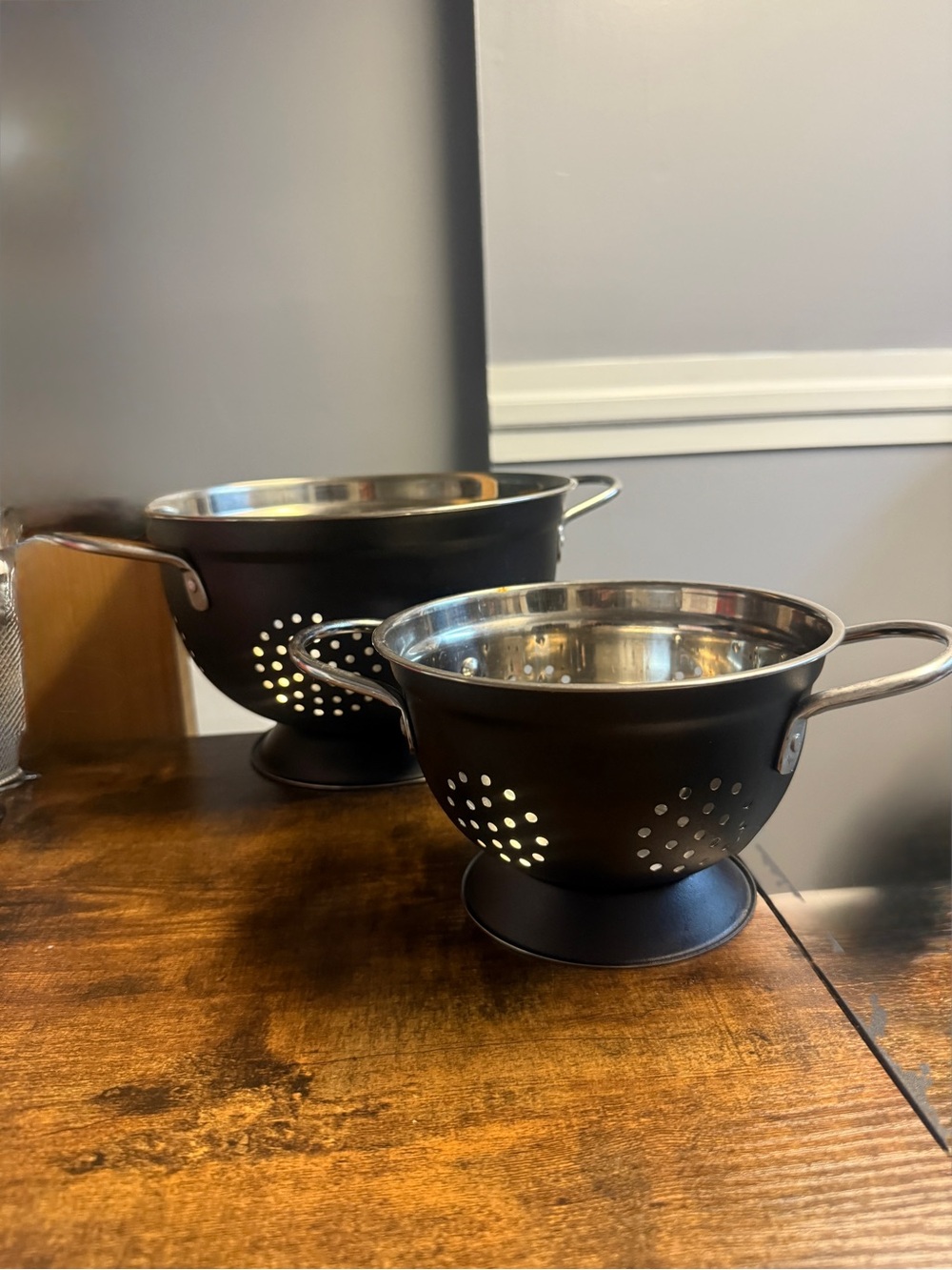 Black Stainless Steel Colander set of 2 with Handles
